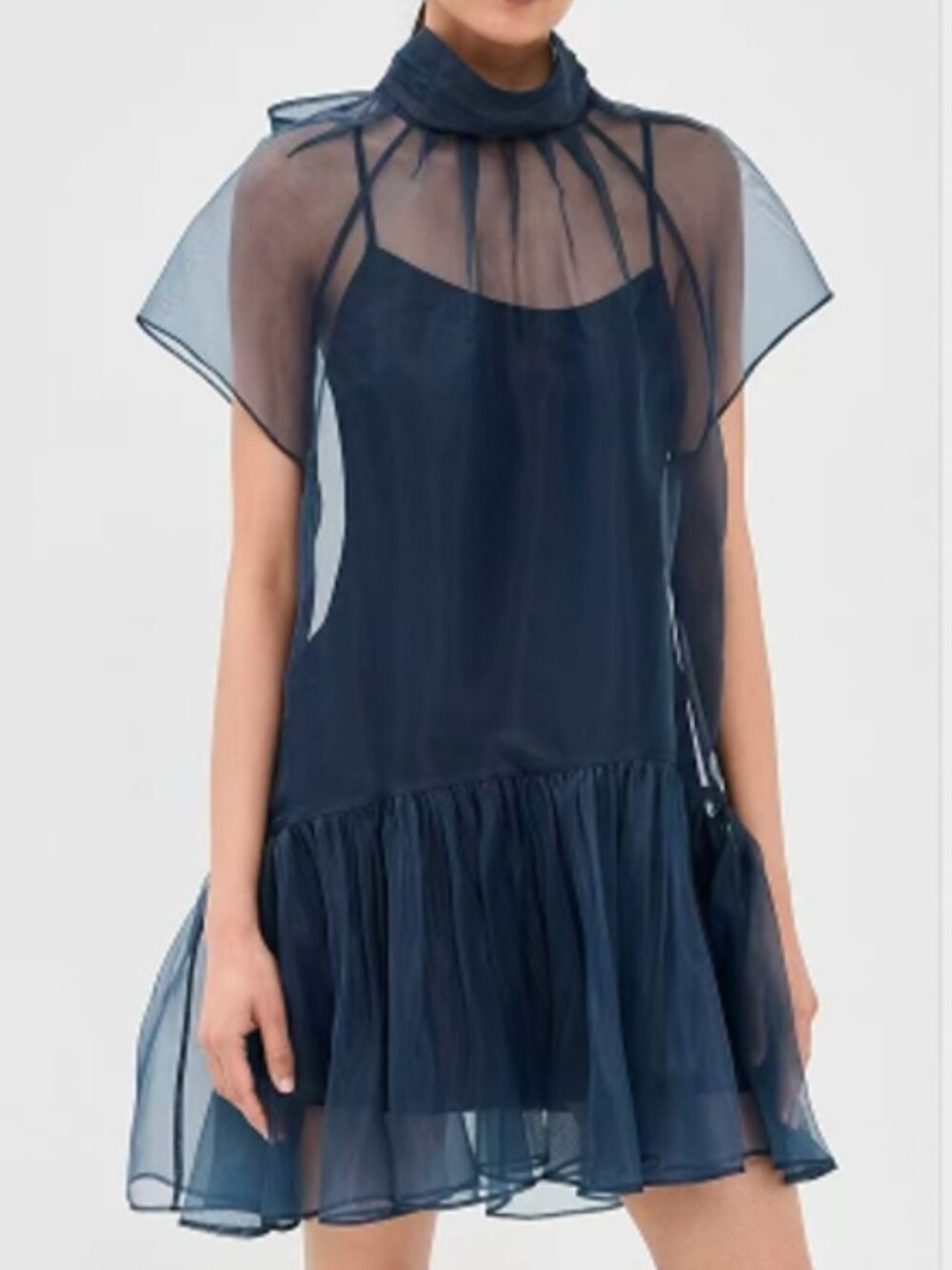 SIMKHAI Beaux Organza Mini Dress Sz4 Midnight Blue Cocktail Sheer Party - Picture 3 of 7
